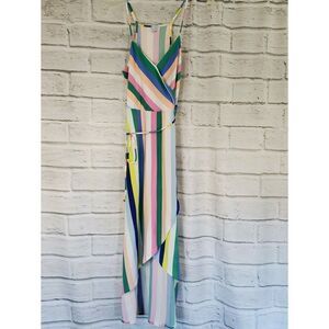 Love Fire Large Colorful Midi Faux Wrap sleeveless jersey Dress Womens Large